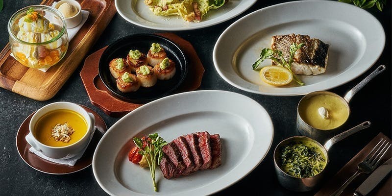 国産牛サーロイン＆魚料理のダブルメイン全6品～人気デザートパブロバも