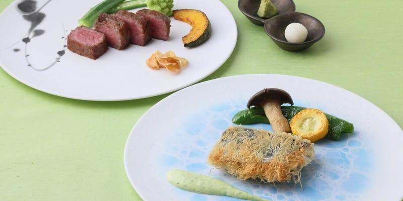 【リニューアル記念ランチ】魚介、国産牛ステーキ、デザート等 全7品 8月＋国産牛100g変更（8月ランチ）