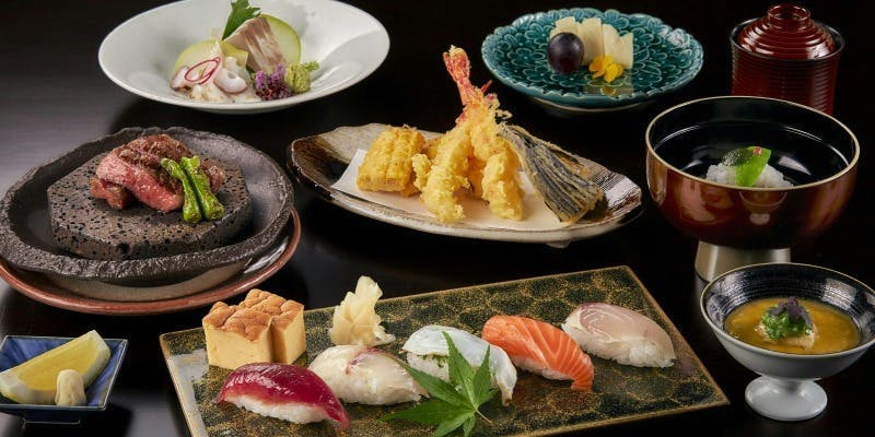 【個室限定懐石】ご接待に！造り、天婦羅、近江牛岩塩焼、寿司など全7品特別懐石＋飲み放題（2時間制）
