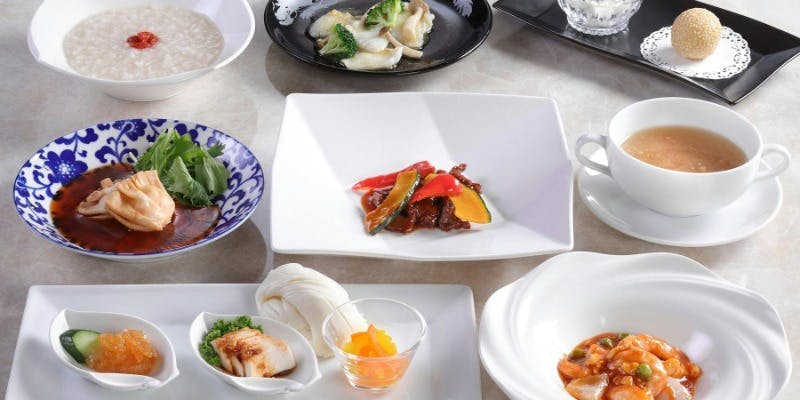 【美麗茶膳】人気の点心や中国粥など全8品＋スパークリングワイン含むワンドリンク