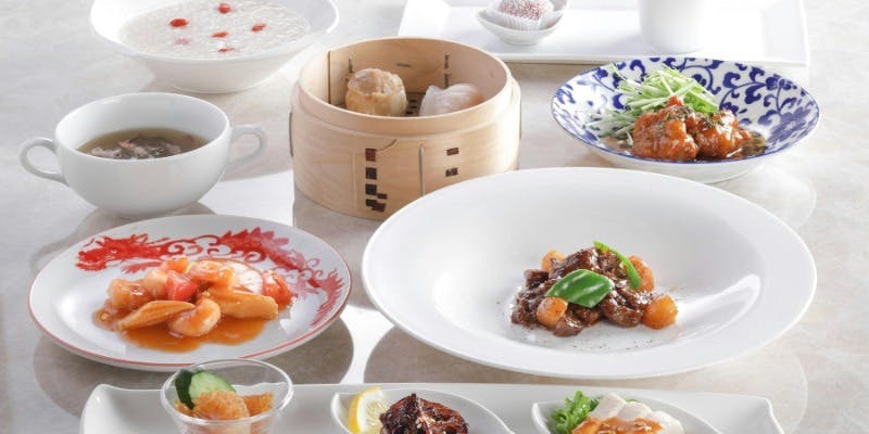 【美麗茶膳】人気の点心や中国粥など全8品＋スパークリングワイン含むワンドリンク