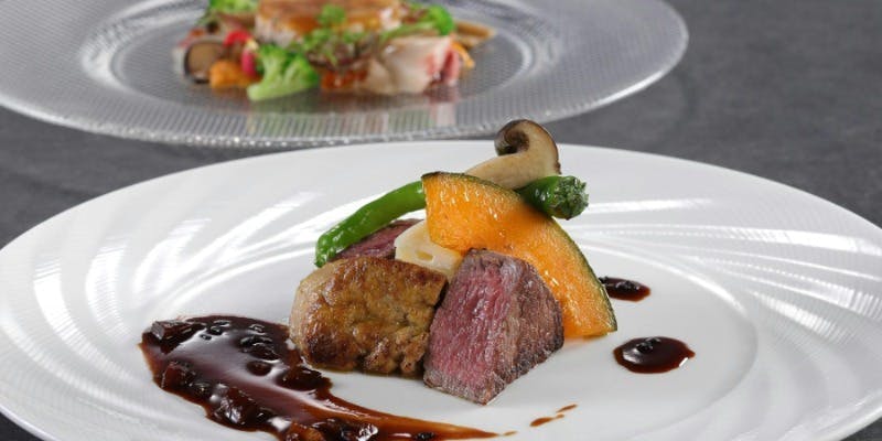 【ステーキディナーフルコース】牛フィレ肉と魚料理のダブルメイン＋乾杯グラスシャンパン