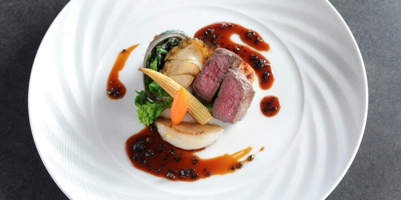 【ステーキディナーフルコース】牛フィレ肉と魚料理のダブルメイン＋乾杯グラスシャンパン