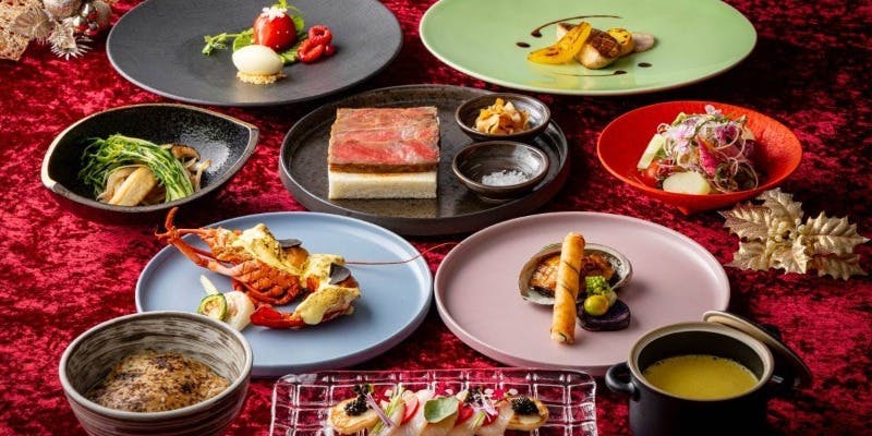 Xmas2025【鉄板焼き・ディナー＜若紫＞】蛤、真鯛や黒毛和牛ステーキ、野菜ソテーなど　全8品