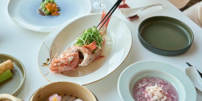 【フェスティブ｜ジェイド 9品＋選べるデザート】「北海道産きんきの姿蒸し」を含むプレミアムなコース