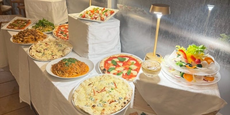 【テラス貸切立食プラン】前菜・ピザ・パスタ 乾杯スパークリングワインと飲み放題付