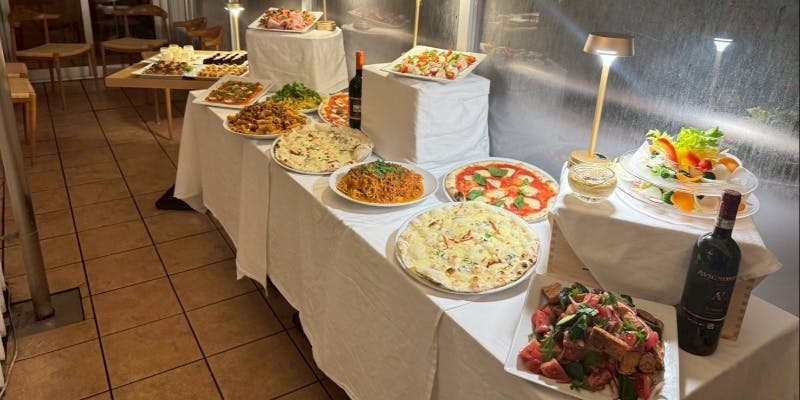 【テラス貸切立食プラン】前菜・ピザ・パスタ・肉料理 乾杯スパークリングワインと飲み放題付