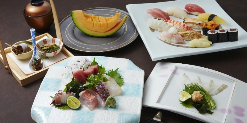 【寿司コース大宝寺】白身薄造り、造り盛合せ、茶碗蒸し、トロを含めたにぎり10貫など魅力満載＋1ドリンク