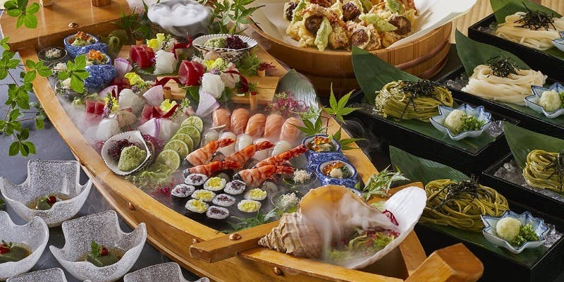 【忘新年会パーティープラン】寿司・刺身・季節の小鉢の豪華舟盛りと天婦羅＋飲み放題