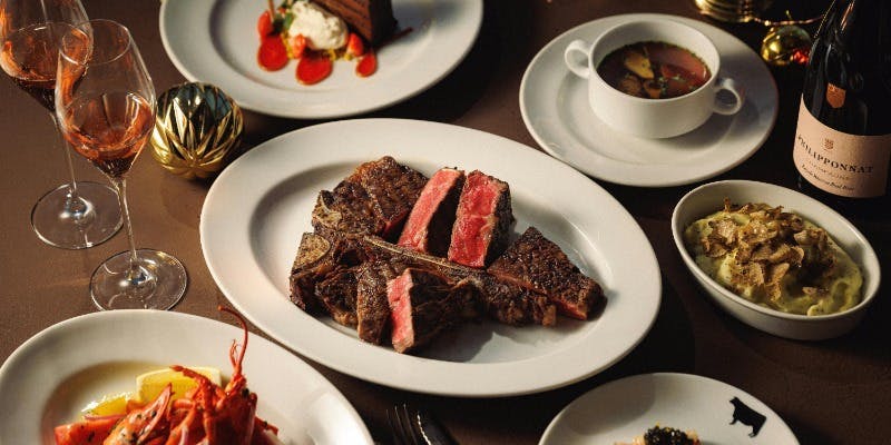 骨付き赤城牛ポーターハウスを含む全6皿 本場NYステーキハウスのXmasスペシャルディナー （偶数限定）