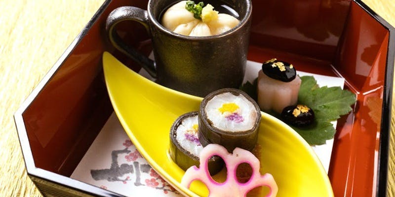 八窓庵プリフィックスコース（1/6から2/28）（メイン 1.真河豚三色揚げ　野菜色々　香塩）