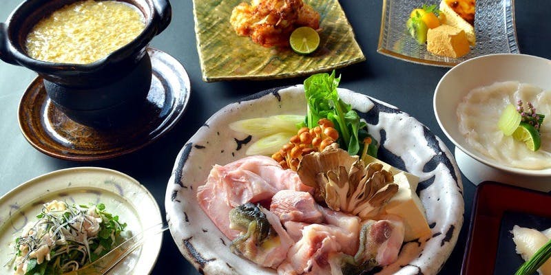 【夜・冬季限定】とらふぐコース 全8品 / てっさ・焼白子・河豚唐・雑炊など＋乾杯スパークリング