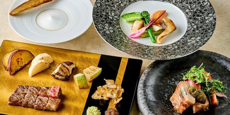 【琥珀コース】ホタテ・旬の魚と黒毛和牛ロースステーキ等