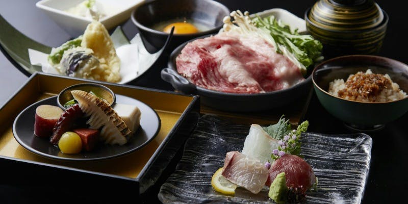 【颯小懐石】近江すき鍋、造り、天婦羅盛、甘味など全6品（個室選択可能）