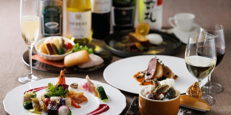 【忘年会・個室確約】最大3時間利用可！中華×フレンチフルコース全6品＋乾杯酒＋飲み放題