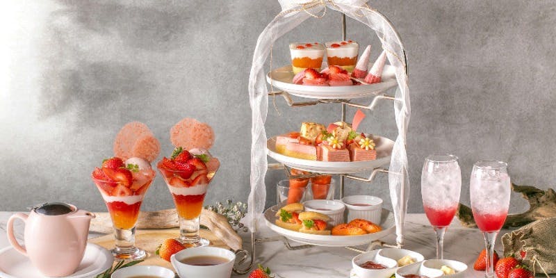 ストロベリーアフタヌーンティー　PeachJellyXRed＋ウェルカムドリンク＆パフェ・カフェフリー（平日）