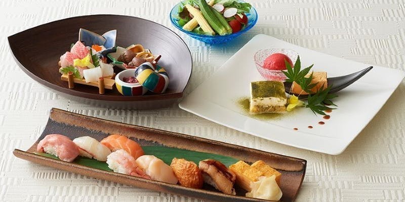 【寿司特別ランチコース】にぎり盛り合わせからデザートまで全6品（寿司　白河（カウンター席））