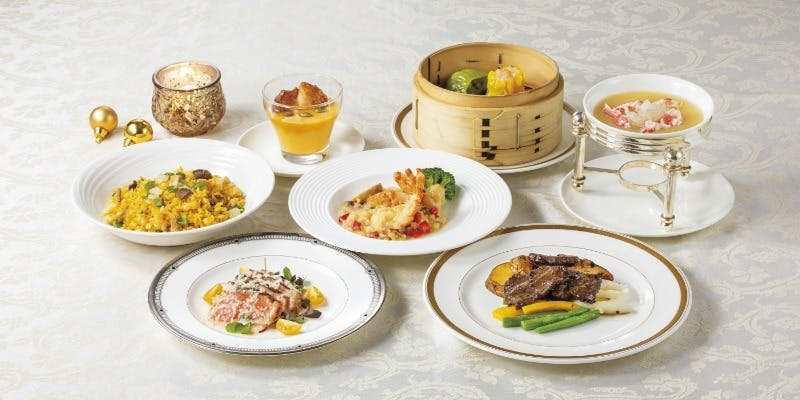 【聖煌ランチ】サツマイモと蟹肉のふかひれスープ、和牛もも肉やロブスター、特製点心 等＋プチデザート付