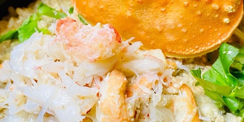 【浜梨】全10品　旬魚炭火焼＆伊萬里牛＆ずわい蟹土鍋飯など＋2時間飲み放題（シャンパン付）