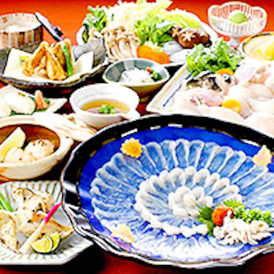 大盛りてっさ(ふぐの刺身)を贅沢に