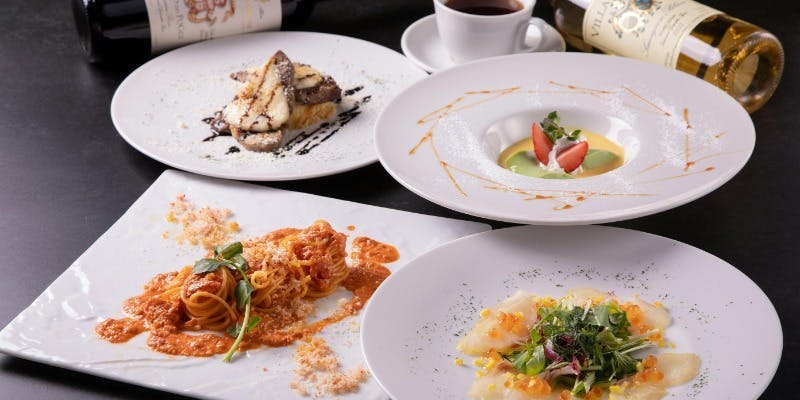 【ランチコース】メインが肉料理・パスタなど全4品＋乾杯スパークリングワイン付