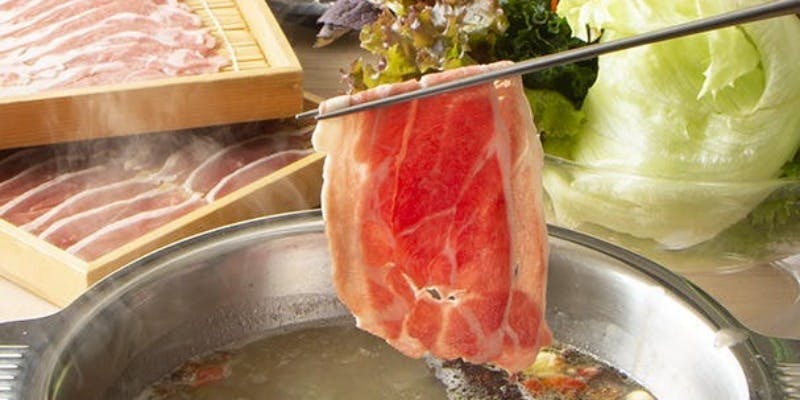 【選べるお出汁のお野菜しゃぶしゃぶコース】前菜、山形豚などお肉3種、甘味付き 全5品＋2時間飲み放題付き