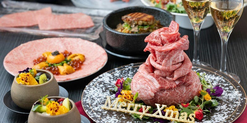 【Xmas2025】雲丹、キャビア、フォアグラ、トリュフを使った料理＋肉ケーキ＋選べるドリンク　