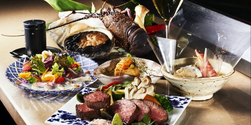 【記念日特別コース】 活き伊勢海老、活き鮑、宮崎牛ステーキ部位食べ比べなど全9品