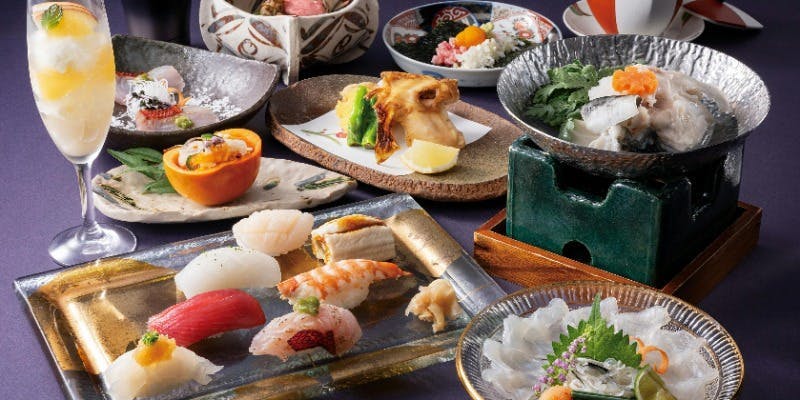 11.12月【フリードリンク付きプラン 華】てっさ、鱈白子茶碗蒸し、河豚小鍋、黒毛和牛、にぎりなど堪能