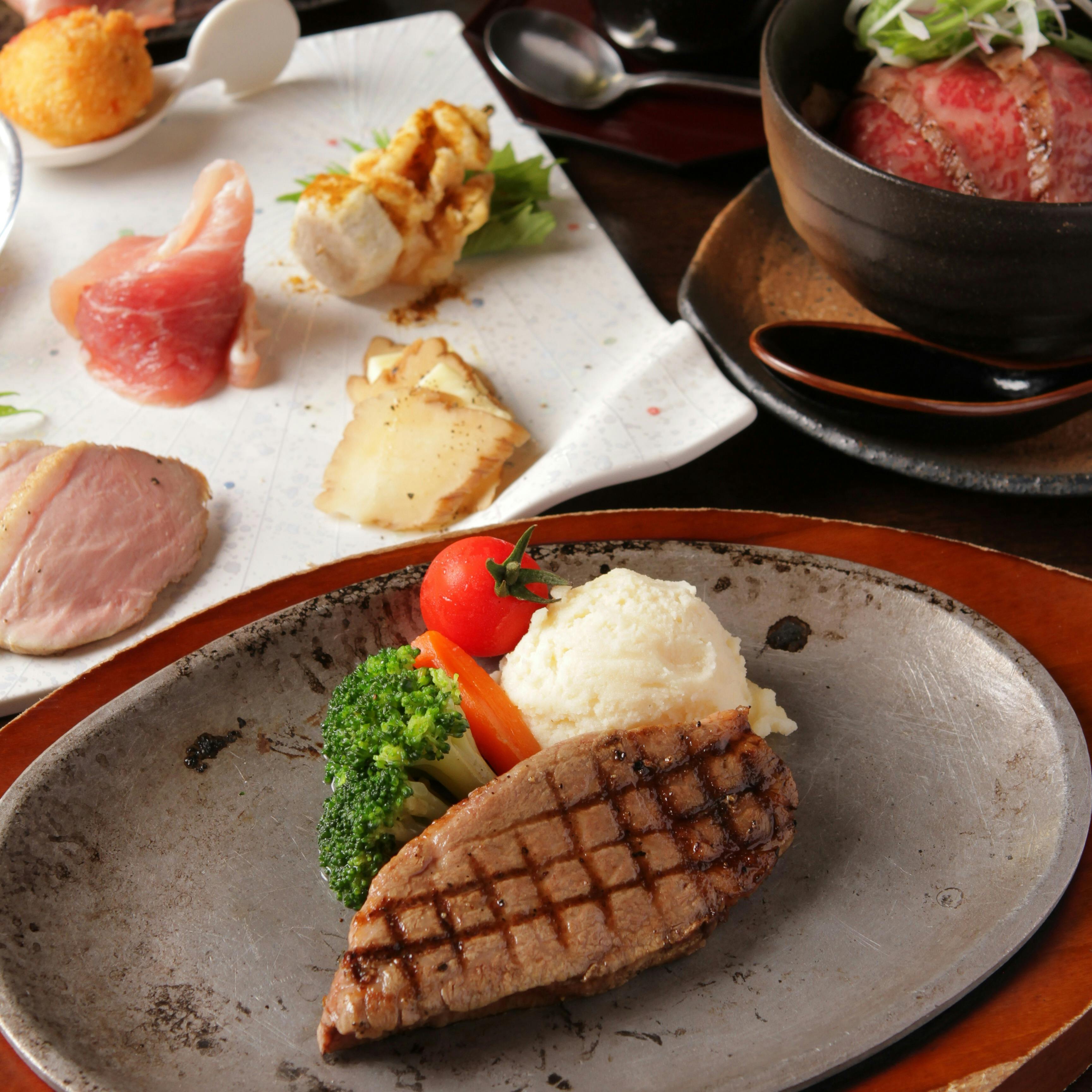 とれび庵／センチュリオンホテル上野 A5黒毛和牛ステーキ・イチボの炙り寿司など豪華7品＋選べる乾杯ドリンク ディナー