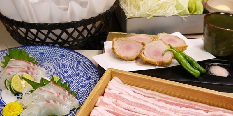 【華コース】昆布出汁豚しゃぶ・旬鮮魚のお造りやヒレカツ、食後のシャーベットなど＋飲み放題