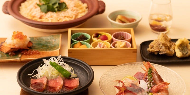 【藝コース】旬の鮮魚や黒毛和牛、ずわいがにの土釜ご飯など全8品＋飲み放題付き