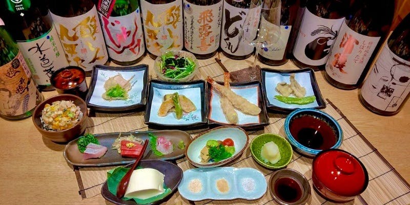 【九谷】お造り3種盛、鮮魚や季節野菜の天ぷらなど全8品＋3時間飲み放題（個室選択可）