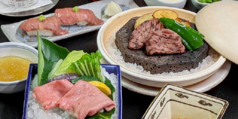 【にぎり寿司・冷しゃぶ・牛たん入り牛肉三昧膳】全6品