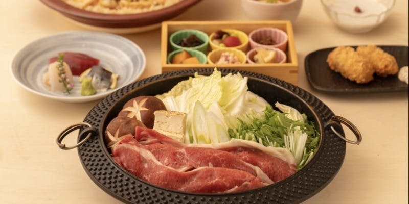【雅】黒毛和牛の牛鍋、浅利とみつばの土釜ご飯　全7皿＋飲み放題