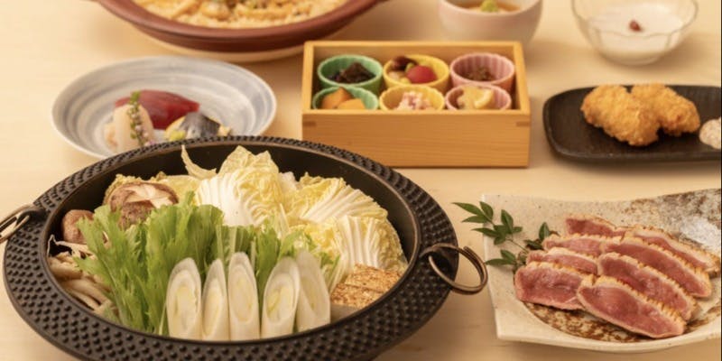 【麗】京鴨のすき鍋、浅利とみつばの土釜ご飯　全7皿＋飲み放題