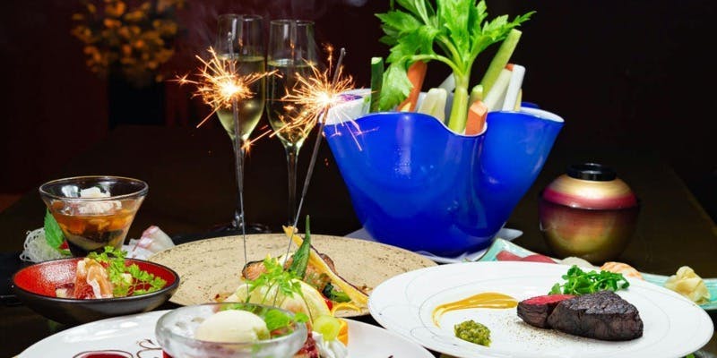 【記念日の特別コース】キャビア、鮮魚、黒毛和牛ステーキ＋フォアグラと鮑にグレードアップ