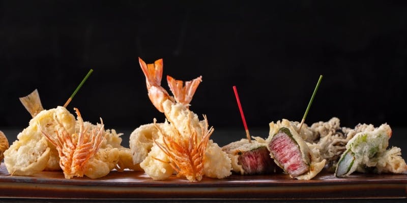 【天ぷら】土日祝限定・大原コース　お任せ9種の天麩羅と選べるお食事＋シャンパンなど選べる1ドリンク