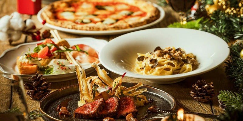 【Xmas2025】黒毛和牛グリル、マルゲリータ、黒トリュフのパスタ等＋乾杯スパークリング（12/23～12/25）
