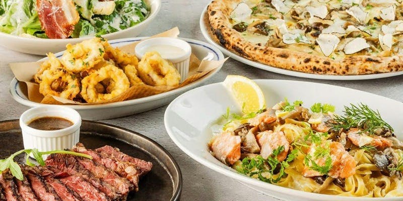 【ラグジュアリー】贅沢トリュフピッツァ、グリルステーキ、パスタなど＋120分飲み放題（期間限定10％OFF）
