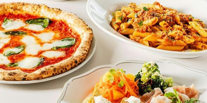 【カジュアル】人気No.1ピッツァ、前菜4種盛、フリット、パスタなど＋1ドリンク