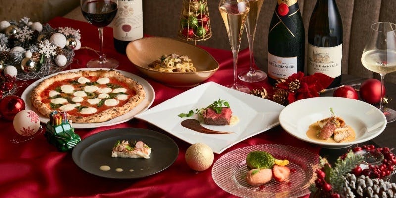 【Xmas2025】マルゲリータや国産牛フィレ肉、あまおう苺のドルチェなどクリスマスコース全6品
