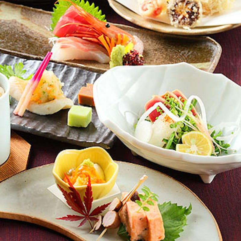 【つまみコース】前菜、刺身、焼物、握り寿司3貫など全7品