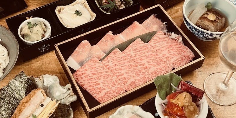 【穂高ーほだかー】A5松阪牛赤身と松阪ポークの相盛り「たれしゃぶ会席」＜飲み放題＋2,000円＞