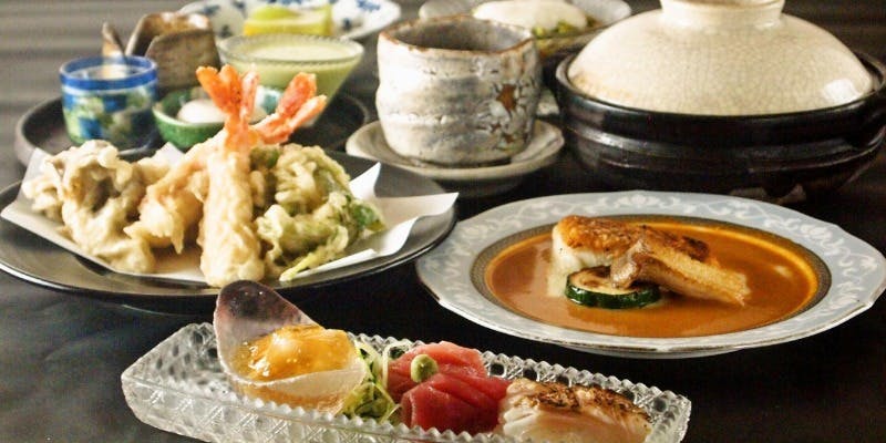 【季節の創作和食コース】江戸前の天ぷらに冷製の宇治抹茶のとろろそば 人気の逸品 充実の7品＋飲み放題