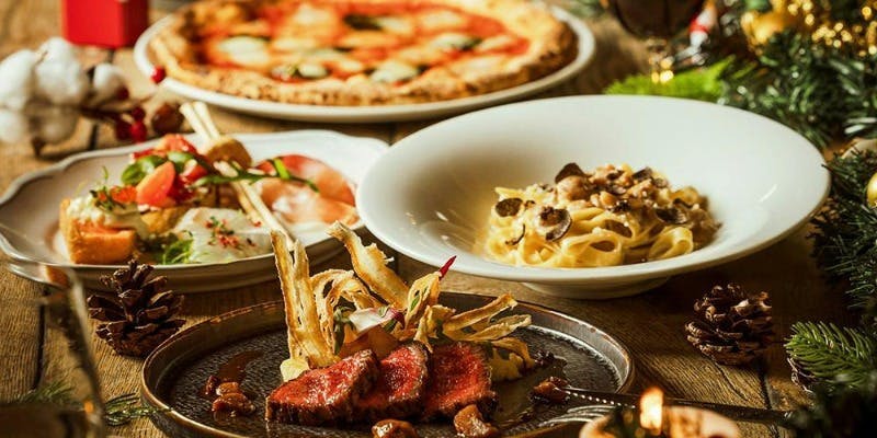 【Xmas2025】黒毛和牛グリル、マルゲリータ、黒トリュフのパスタ等＋乾杯スパークリング（12/20～12/25）