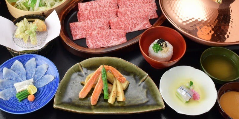 【期間限定】春の贅沢！ふぐとずわい蟹ステーキと特選牛しゃぶしゃぶの豪華美食コース