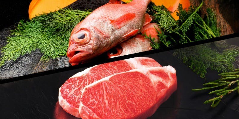 【藤紫コース】選べるのど黒の塩焼きor山形牛のステーキ、前菜5種盛りやお造り、お食事等全7品