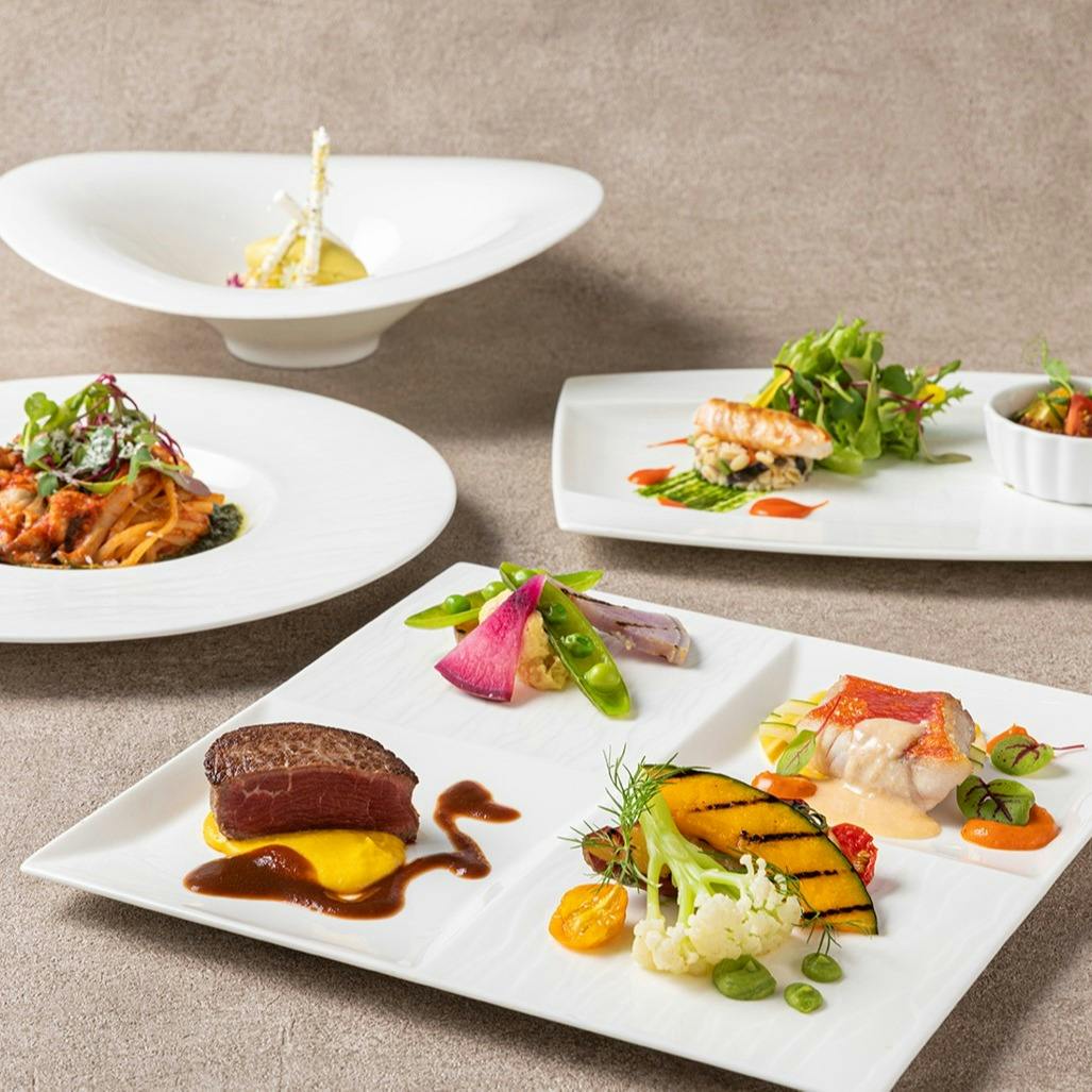 オアシスガーデン ザ プリンスギャラリー 東京紀尾井町 ラグジュアリーコレクションホテル Garden 前菜 パスタ メインは魚料理 肉料理を盛り合わせ 全5品コース フリーフロー ディナー プラン メニュー 一休 Comレストラン
