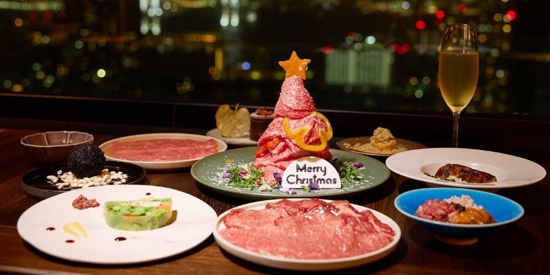 乾杯シャンパン付き！KINTANのクリスマス肉ツリーコース 14,800円　（17時 / 19時15分 / 21時30分の3部制）